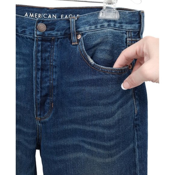 American Eagle Dark Wash Girlfriend High Rise Button Fly Crop Denim Jeans 10 Reg - Picture 3 of 12